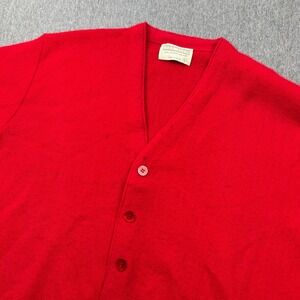 Lord Jeff Cardigan Sweater Mens Large Long Sleeve Red Orlon USA‎ *STAINS*